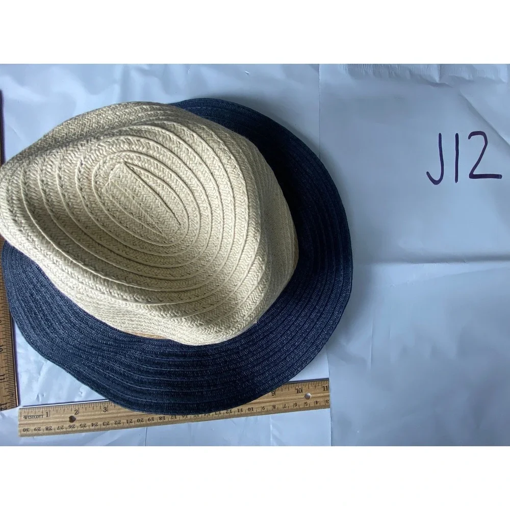 Time and Tru Navy Blue Straw Sun Hat Wide Brim‎ Foldable Beach Vacation